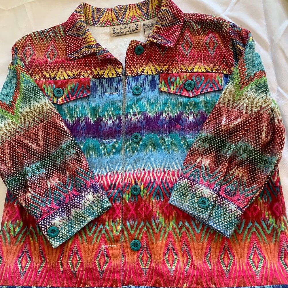 Life Style Multicolored Detailed Bright 3/4 sleeve jacket size M